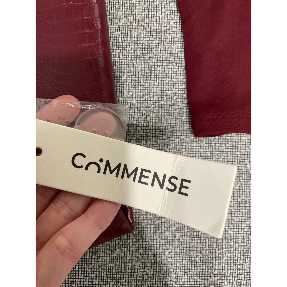 NWT Commense Red Faux Leather Paneled Knit Mini Dress Size Large Asymmetric Neck - Picture 8 of 8